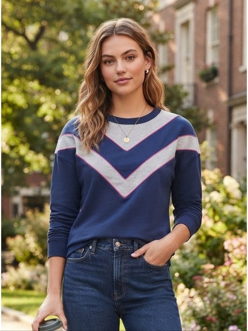Maeve By Anthropologie V Striped Sweatshirt Blue Size M